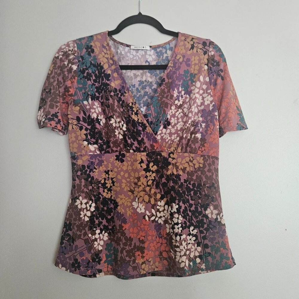 Beacon Small Floral V-neck Blouse Office Basic Shirt